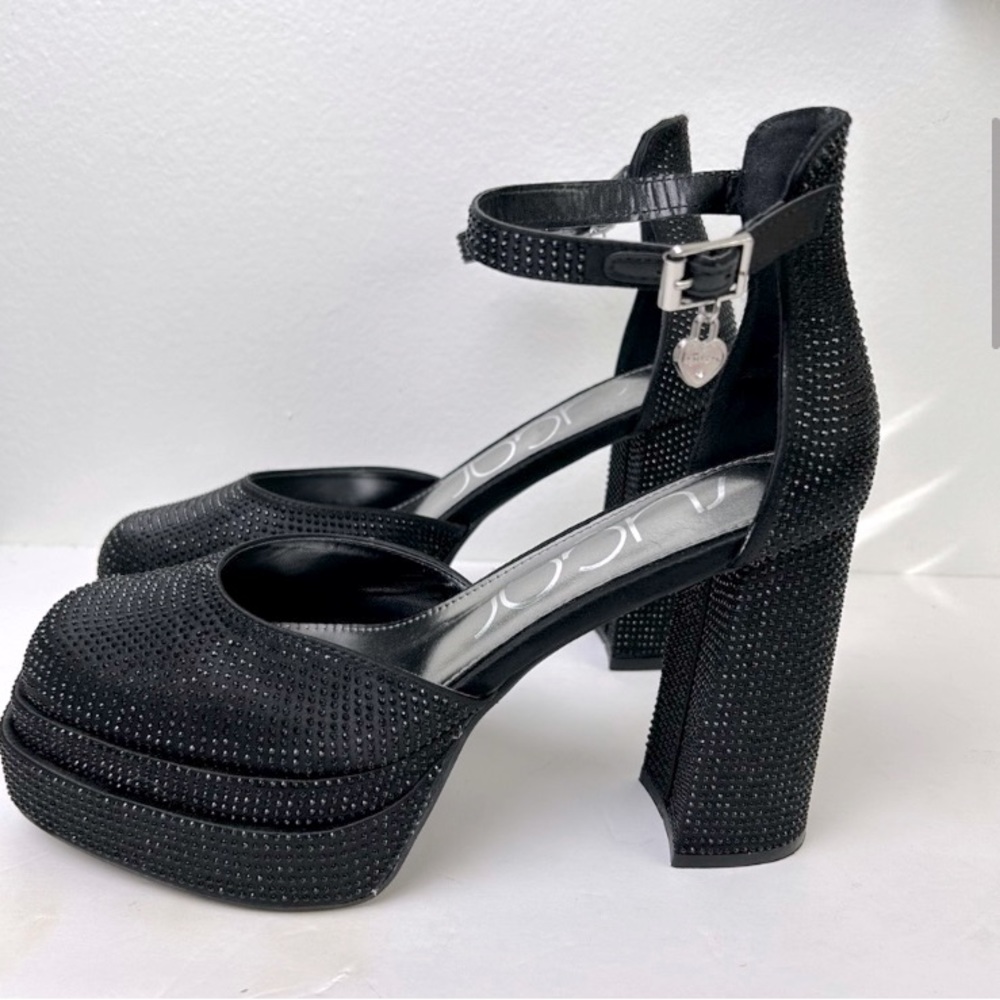 Black rhinestone platform stacked sugar thrillz thrills dolls kill ALDO Madden